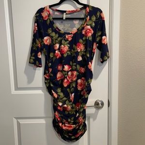 Navy Floral MATERNITY Ruched Midi Dress